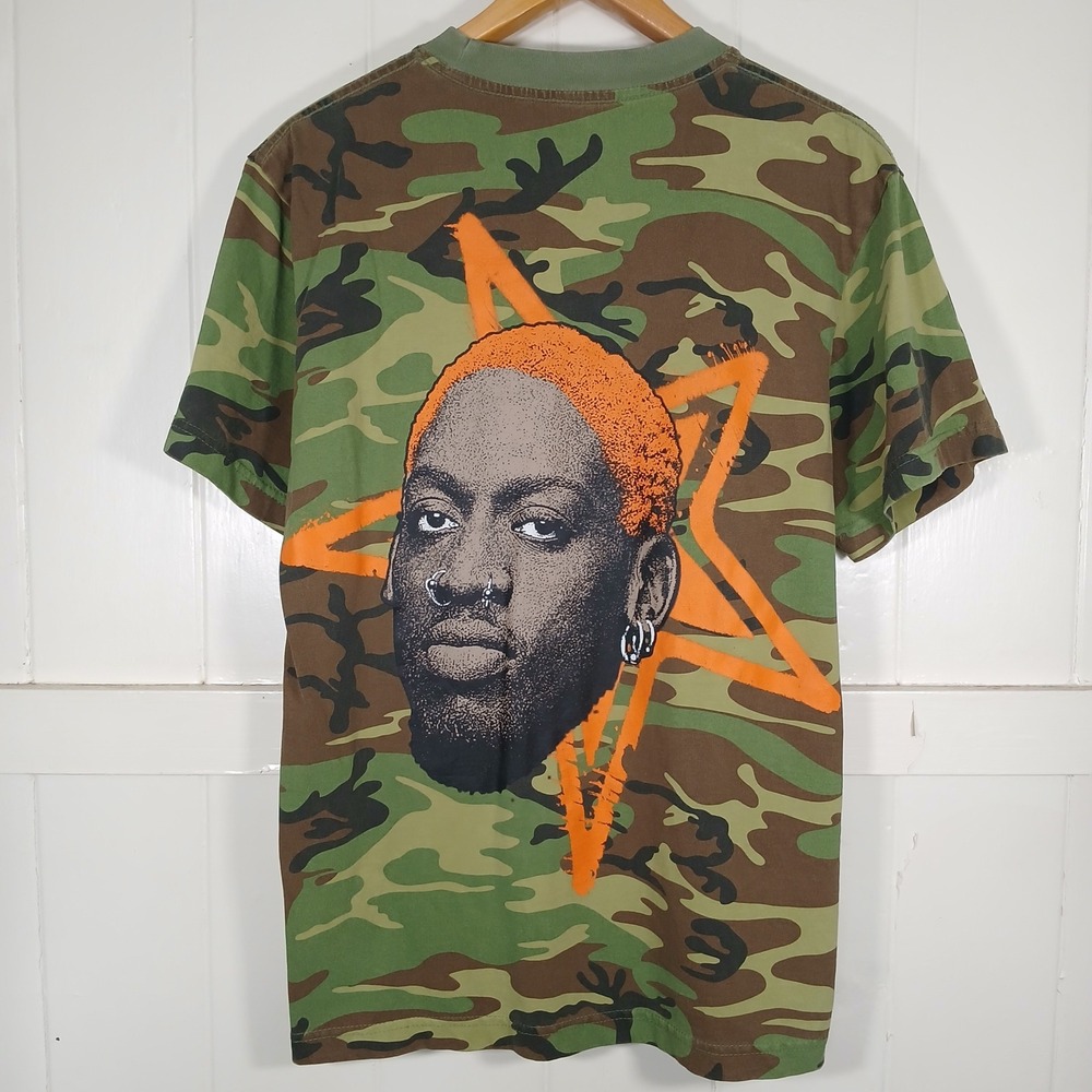 Rodman Brand Camo Dennis‎ Star Graphic T-Shirt Mens Small Green